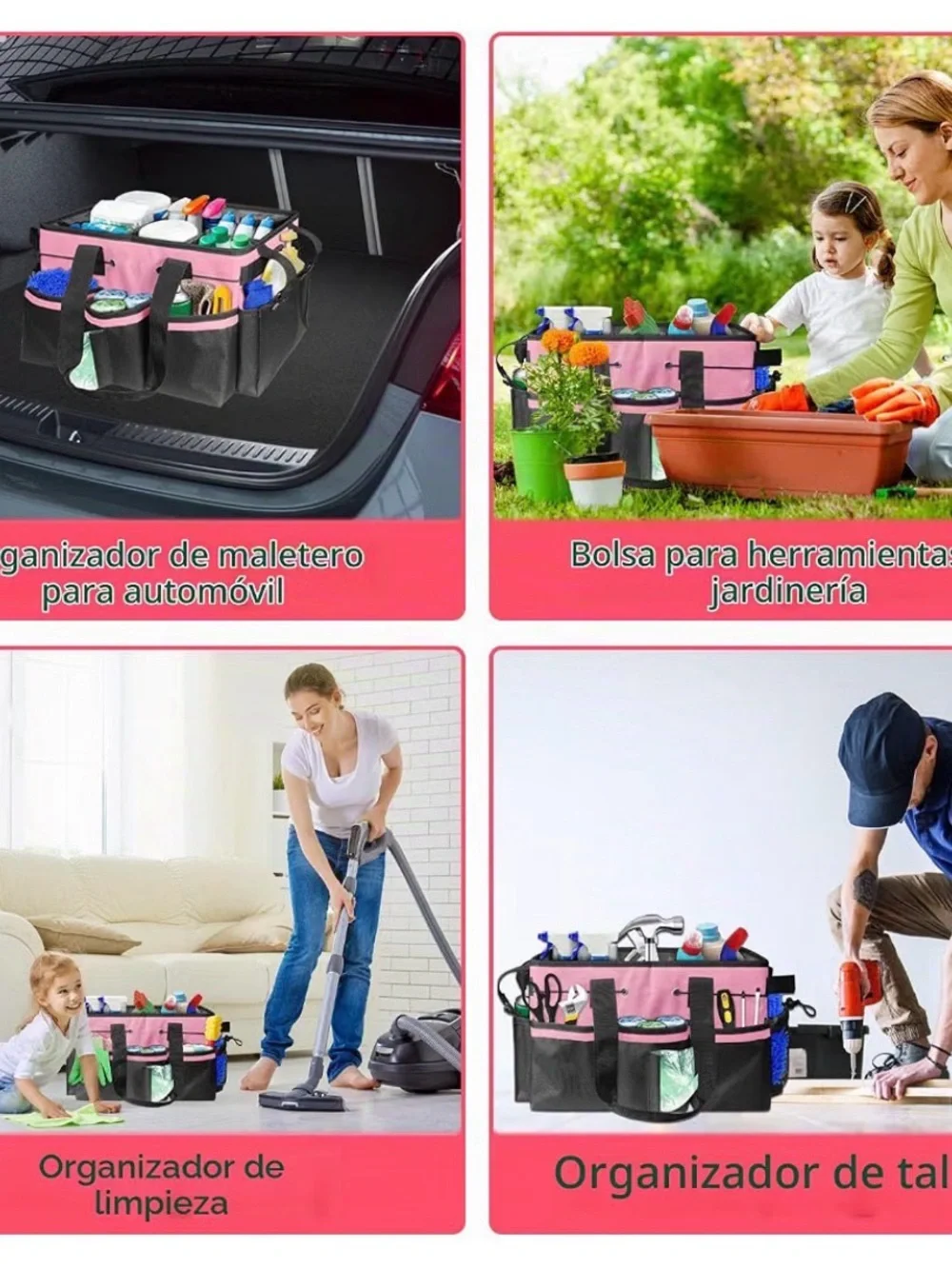 Pink & Black Open-Top Utility Tote Bag for Home Storage